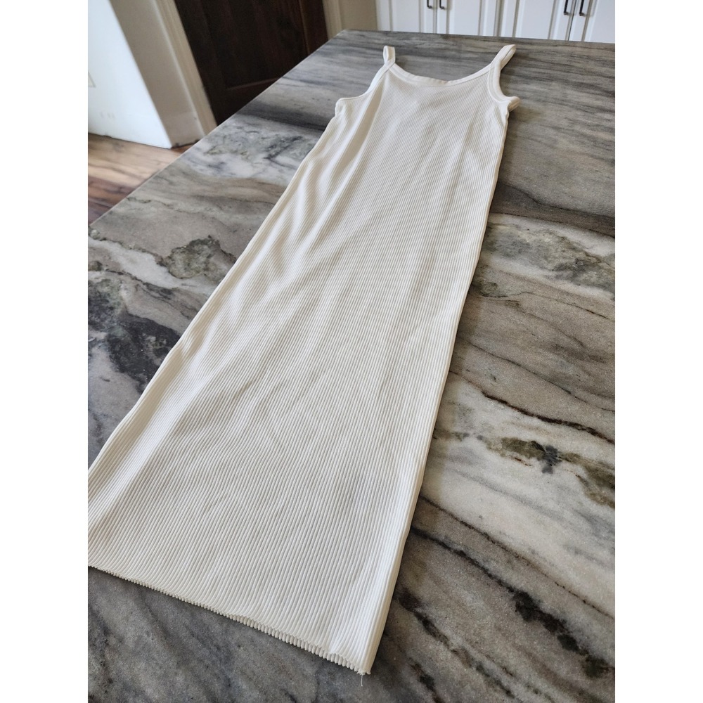 HM Womens Ribbed Maxi Tank Dress Off White Cream Basics XS NWT Gameday
